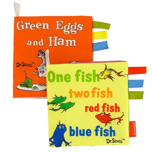 Infantino Dr. Seuss Soft Activity Books, One Fish Two Fish Red Fish Blue Fish & Green Eggs and Ham, Baby Cloth Books with Colorful Pages and Satin Tags for Infants & Toddlers 0+ Months, 2-Pack