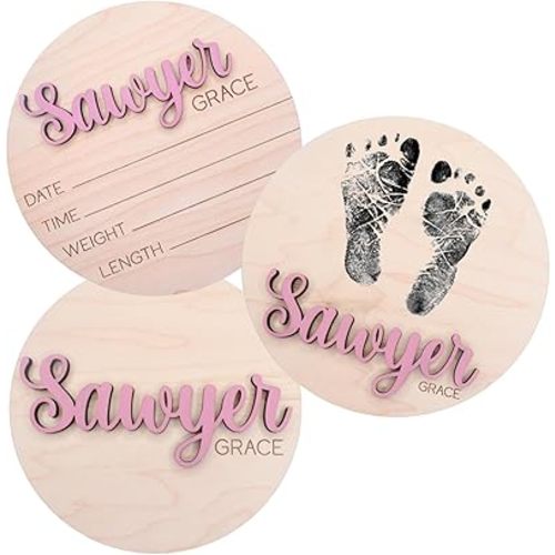 Personalized Birth Announcement Sign, 3D Birth Stat Sign, Newborn Announcement Sign for Hospital, Pregnancy Announcement Photo Prop, Gender Reveal, Birth Footprint (Stat + Footprint + Name Sign)