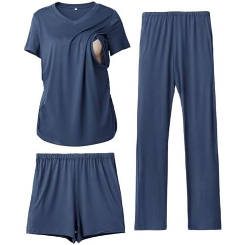 Rnxrbb 3 Piece Maternity Nursing Pajamas Set for Women Postpartum Pjs