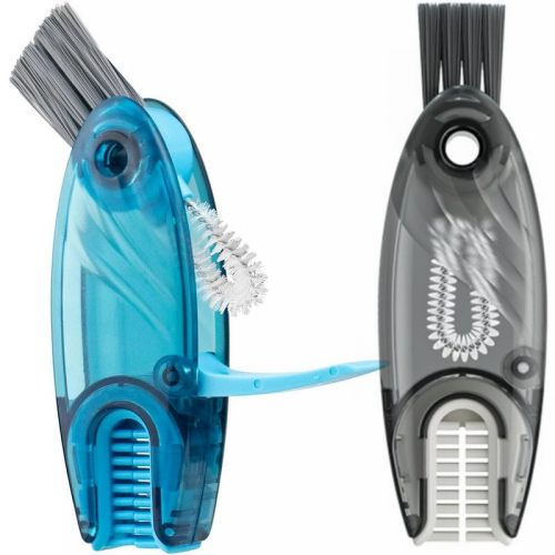 4 in 1 Cup Lid Cleaning Brush Set Multifunctional Bottle Brush Cleaner Tiny Bottle Cup Lid Brush Straw Cleaner Tools Mini Silicone Bottle Cup-Holder Cleaner with Hook Remover Blue & Grey