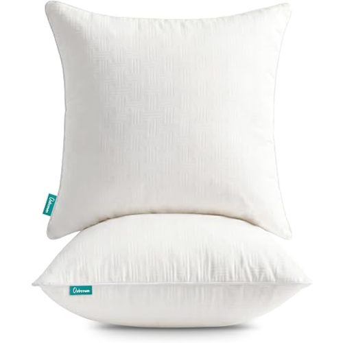 Oubonun Throw Pillow Inserts 18x18 Set of 2 – Full Fluffy Down Alternative Pillow Inserts for Couch, Soft Decorative Square Pillow Forms, Machine Washable for Sofa Bed Living Room, Beige