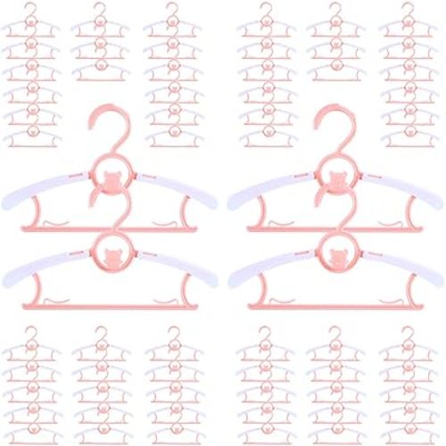 Baby Hangers for Nursery Closet 60 Pack Plastic Kids Clothes Hanger Space Saving Non Slip Extendable Toddler 11-14” Adjustable Hangers Heavy Duty Clothing Infant Hanger Bulk, Pink