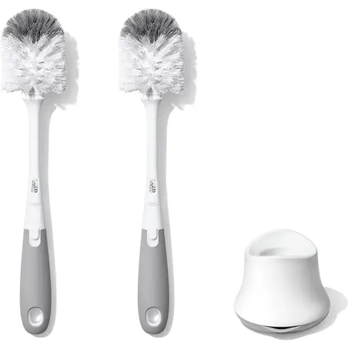 OXO Tot Bottle Brush with Nipple Cleaner and Stand – Gray, 2-Pack