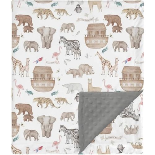 HawSkgFub Noah’s Ark Mink Baby Blanket Dotted Backing Boy Girl Shower Gift, Religious Animal Boat Ship Double Layer Nursery Receiving Swaddle, Gray Soft Newborn Infant Toddler Bed Crib Bedding 30 x 40