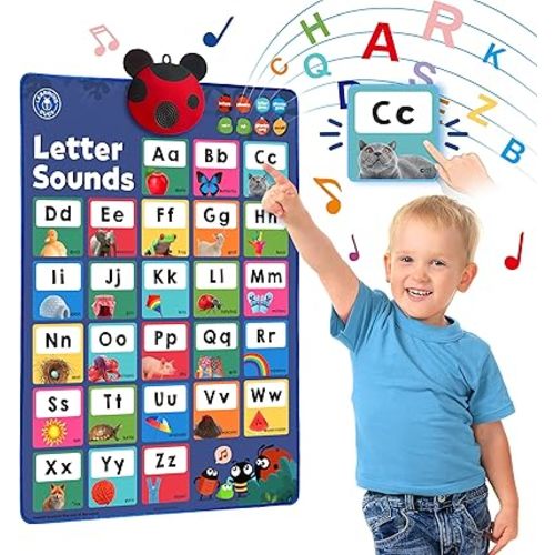 LEARNING BUGS Press to Learn Phonics, Interactive Letters and Sounds Talking Poster, Preschool & Kindergarten Learn to Read, Ages 3+