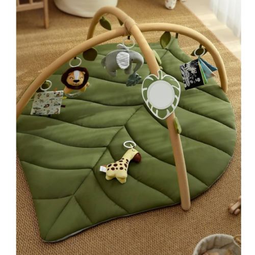 Blissful Diary Baby Play Gym & Activity Mat, Oversize Leaf Shaped Baby Play Mat w 6 Detachable Toys, Tummy Time Mat Promote Motor Skills & Sensory Development Mat, Newborn Infant Baby Essentials Gift