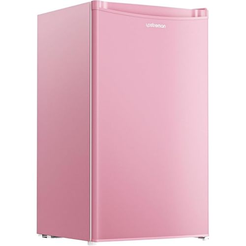 Upstreman 3.2 Cu.Ft Mini Fridge with Freezer, Single Door Mini Fridge, Dorm Fridge, Adjustable Thermostat, Mini Refrigerator for Bedroom, Office, Dorm, Pink-BR321