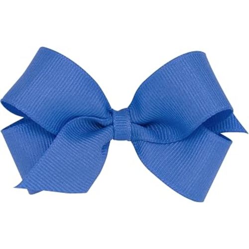 Wee Ones Girls' Classic Grosgrain Hair Bows with Plain Wrap Center, No-Slip Hair Clip, Handmade, Capri Blue, Mini