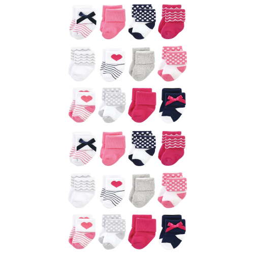 Luvable Friends Cotton Rich Baby Terry Socks 24-Pack, Bows, 0-6 Months