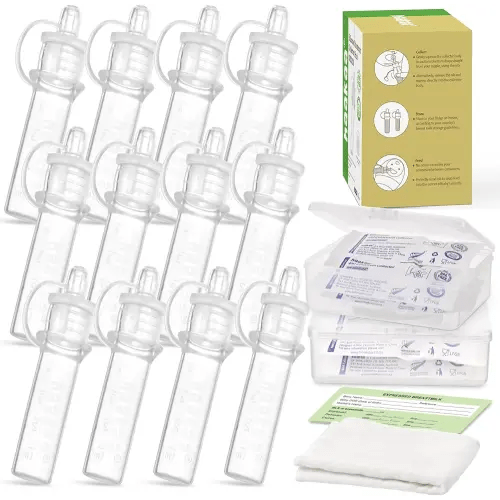 haakaa Colostrum Collector Syringes Set Colostrum Harvesting Kit Include 2 Storage Cases and 2 Cotton Cloth Wipes to Collect Store and Feed Colostrum, 0.1oz/4ml,12pcs