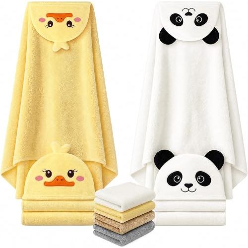 6 PCS Toddler Towels Set for Boy Girl 0-5 Year Essentials, Yellow & White