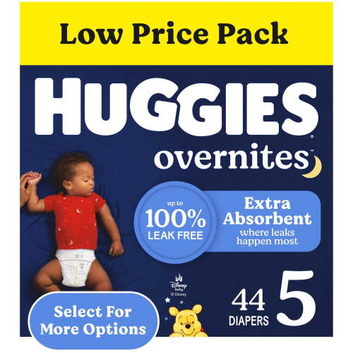 Huggies Overnites Nighttime Baby Diapers, Size 5 (27+ lbs), 44 Ct (Select for More)