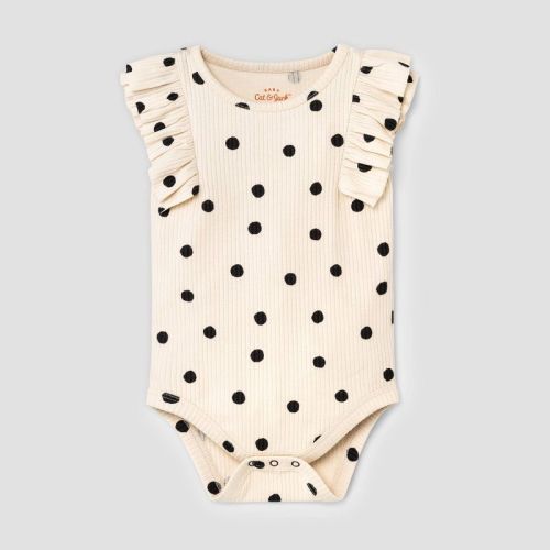 Baby Girls' Polka Dot Rib Ruffle Bodysuit - Cat & Jack™ Dark Off-White