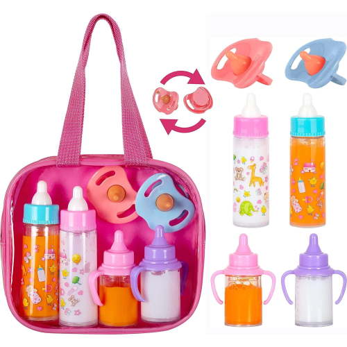 Fash N Kolor Baby Doll Feeding Set, 6 Pieces, Disappearing Bottles and Pacifier