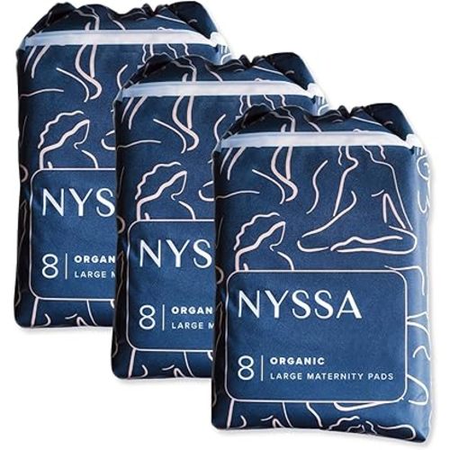 Nyssa Postpartum Pads – Ultra-Absorbent Organic Cotton, 16” Long, Extra-Wide | 32× More Absorbent | Gentle for Sensitive Skin (3 Pack, 24 Pads Total)