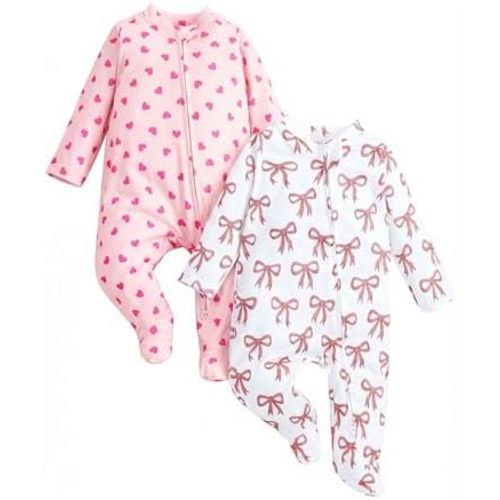 2 Pcs Footed Jumpsuits, 2-Way Zipper Newborn Sleepers