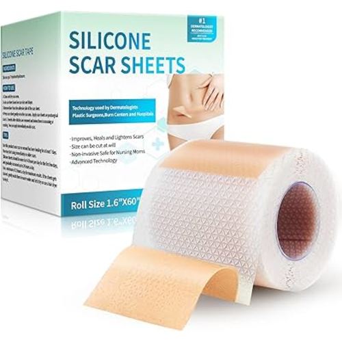Silicone Scar Sheets, Silicone Scar Tape(1.6”x 60” Roll-1.5M), Silicone Scar Strips, Professional Scar Removal Sheets for Surgical Scars, Keloid, C-Section, Burn et