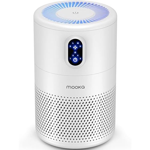 MOOKA Air Purifiers for Home Large Room up to 1076ft², H13 True HEPA Air Filter Cleaner, Odor Eliminator, Remove Smoke Dust Pollen Pet Dander, Night Light, B-D02L White