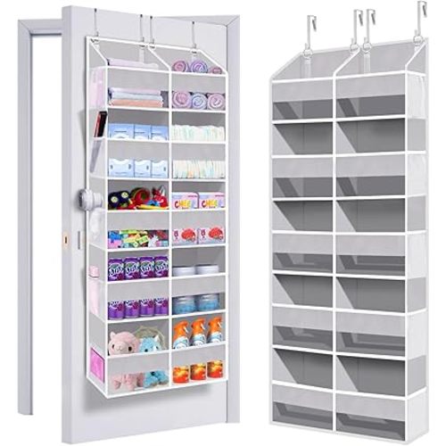 UVIAHOMI Heavy Duty Over The Door Organizer 5 Tiers, Extra Large Behind Door Storage of 10 Front & 10 Mesh Pockets, 80lb Weight Capacity, Hanging Doors Storage for Closet Bedroom Nursery, Light Gray