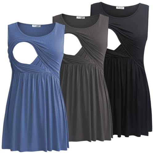 Bearsland Women's Maternity Nursing Tank Tops Sleeveless Scoop Neck Breastfeeding Shirt Pregnancy Clothes