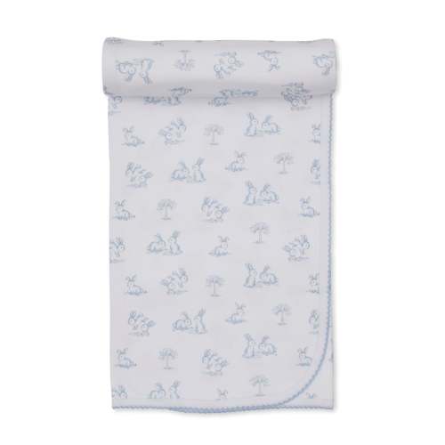 Springtime Bunny Fun Blue Blanket