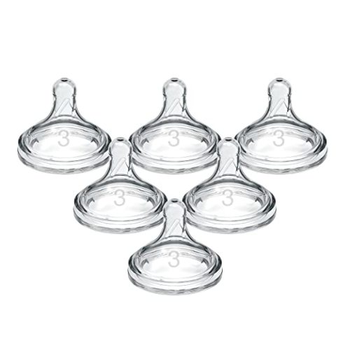 Dr. Brown’s Natural Flow® Level 3 Wide-Neck Baby Bottle Silicone Nipple, Medium-Fast Flow, 6m+. 100% Silicone Bottle Nipple, 6 Pack