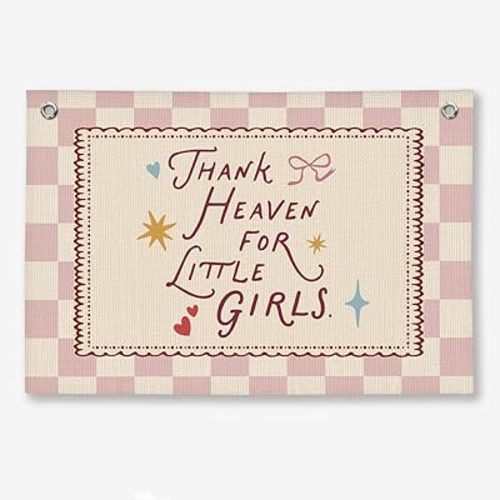 Girls Room Wall Decor Linen Banner, Girls Toddler Nursery Wall Decor, Playroom Wall Decor for Nursery Girl, Kids Bedroom Dorm Toddler Decorations Room Banner 20x30 Inch