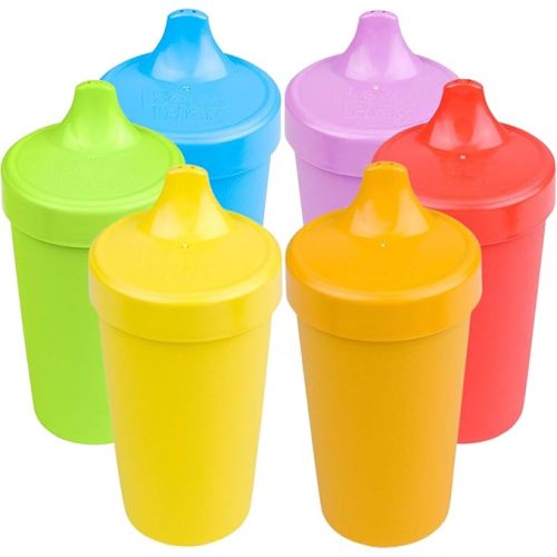 Re-Play Spill-Proof Sippy Cups for Toddlers - Kids Reusable 10 Oz Set of 6, Dishwasher & Microwave Safe, Made in USA, Crayon Box