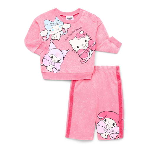 Hello Kitty and Friends Baby Long Sleeve Graphic Crewneck Tee with Matching Pants, 2-Piece, Sizes 0/3M-24M