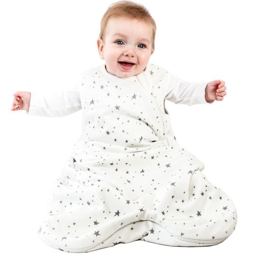 Woolino Merino Wool and Organic Cotton Baby Sleep Bag - 4 Season Classic Sleep Sack for Baby - Two-Way Zipper Sleeping Bag for Baby and Toddler - 0-6 Months - Stars