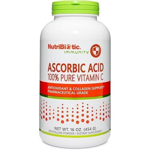NutriBiotic Ascorbic Acid Vitamin C Powder, 16 Oz | Pharmaceutical Grade L-Ascorbic Acid, 2000 Mg Per Serving | Essential Immune & Antioxidant Collagen Support Supplement | Vegan, Gluten & GMO Free