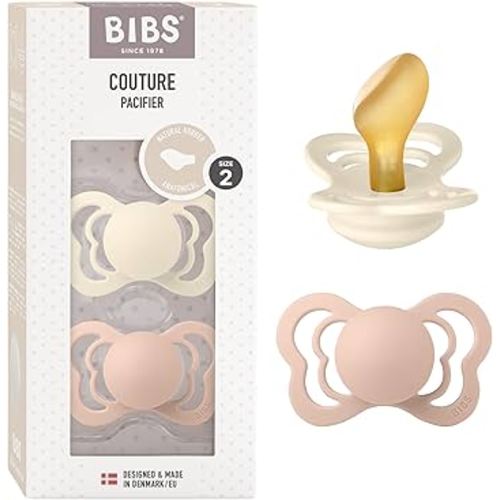 BIBS Couture Baby Pacifier 2-Pack | Made in Denmark | BPA Free Dummy Soother, Anatomical Nipple. Natural Rubber Latex, Size 2 (6-18 Months), Ivory / Blush