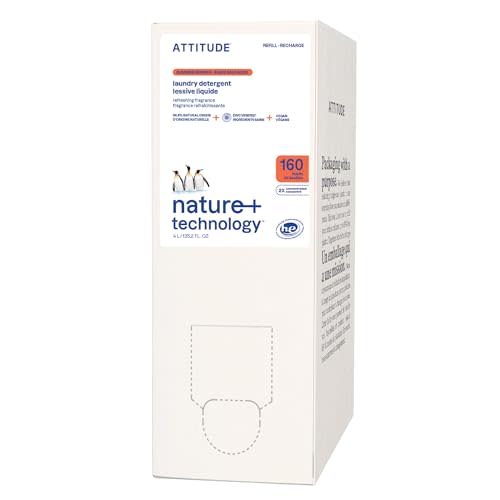 ATTITUDE Liquid Laundry Detergent Refill, EWG Verified, HE Compatible, Plant-Based & Vegan, Natural Laundry Soap, Summer Berries Scent, 160 Loads, 135.26 Fl Oz