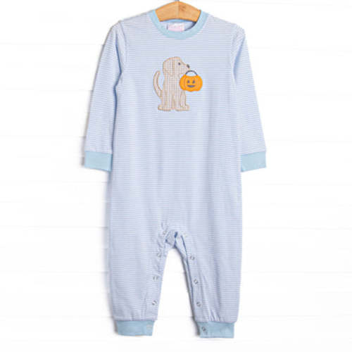 Snack O'Lantern Pup Applique Romper, Blue – Stitchy Fish