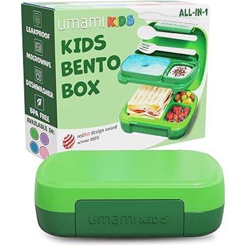 Umami All-in-1 Bento Box for Kids, Ice-pack & Utensils Included, 100% Leakproof & BPA free, Parents' favorite Lunch Box Kids (Jungle Green, 23 oz)