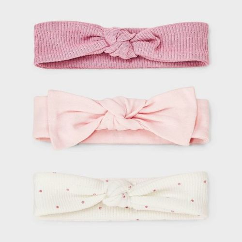 Baby Girls' 3pk Bow Headwrap - Cloud Island™ Mauve/Pink/Off-White 0-6M