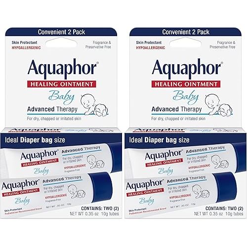 Aquaphor Baby Healing Ointment Advanced Therapy Skin Protectant for Chapped or Dry Skin, Drool Rash and Diaper Rash Ointment, Hypoallergenic Baby Essentials, Travel Size, 0.35 Oz Tube, Pack of 2