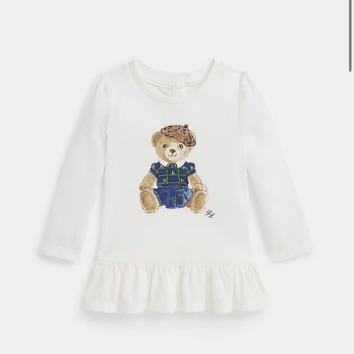 Polo Bear Cotton Long-Sleeve Peplum Tee