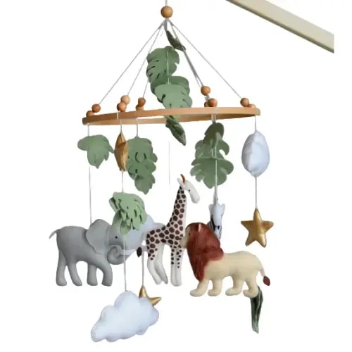 Safari Lion Zebra Elephant Giraffe Nursery Felt Baby Mobile