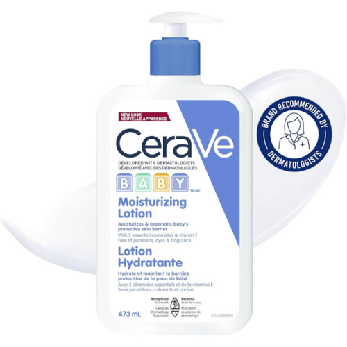 CeraVe BABY Moisturizing Lotion, Gentle Skin Care for Face & Body with Ceramides, Hyaluronic Acid, Niacinamide & Vitamin E. Fragrance-Free, Paraben-Free, Dye-free. Sensitive skin, non-greasy, 473ML