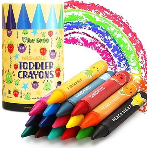 Jumbo Crayons (16 Colors) – Non-Toxic, Washable, Easy-to-Hold Art Supplies for Toddlers and Kids – Perfect for Travel, Learning, and Creative Play