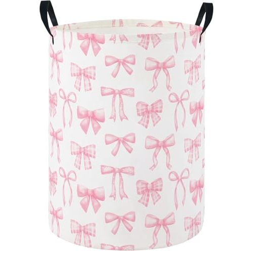 Baby Laundry Hamper Basket Baby Hamper for Nursery Boy and Girl Cute Kids Toys Storage Bin Organizer Boho Room Decor(Pink Bowknot)