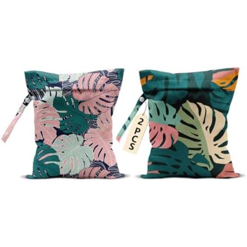 2Pcs Palm Leaves Wet Bag, Summer Greenery Waterproof Travel Laundry Bag