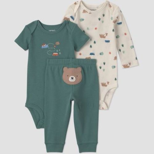 Carter's Just One You® Baby Boys' 3pc Bear Printed Bodysuit and Pants Set - Green Newborn
