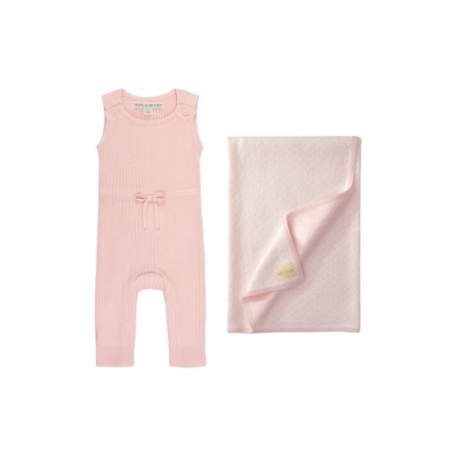 Baby Cinched Waist Romper & Jacquard Blanket Gift Set