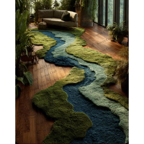 Green Moss Tufted Rug: Botanical Biophilic Home Décor runner rug.