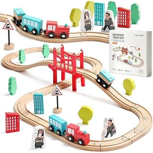 Amazon.com: Tiny Land Wooden Train Set for Toddler - 39 Pcs- with Wooden Tracks Compatible with Major Brands - Expandable, Changeable-Train Toy for 3 4 5 Years Old Girls & Boys : Toys & Games