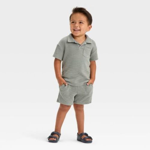 Toddler Boys' Short Sleeve Ottoman Knit Polo Shirt And Shorts Set - Cat & Jack™ Gray 2t