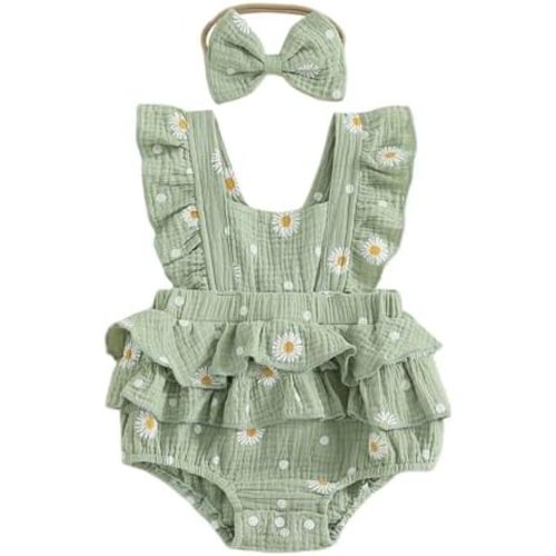 MERSARIPHY Newborn Baby Girl Summer Outfit Linen Ruffle Bubble Romper Dress One Piece Bodysuit Jumpsuit Infant Summer Clothes