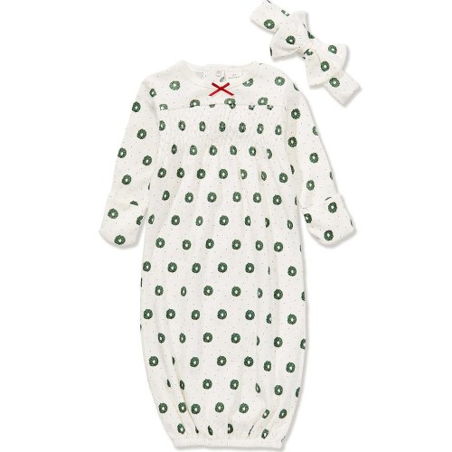 Starting Out Baby Girls Long Sleeve Smocked Christmas Wreath Gown